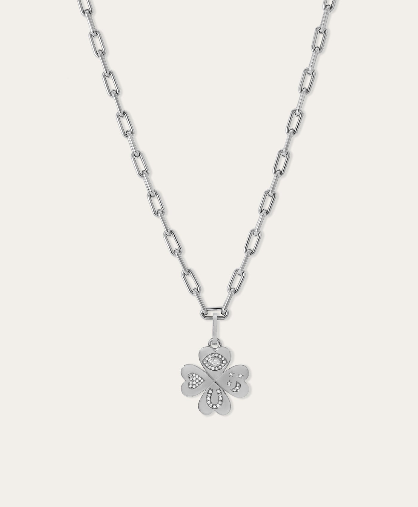 Good Luck Diamond Clover Hinged Charm in Sterling Silver