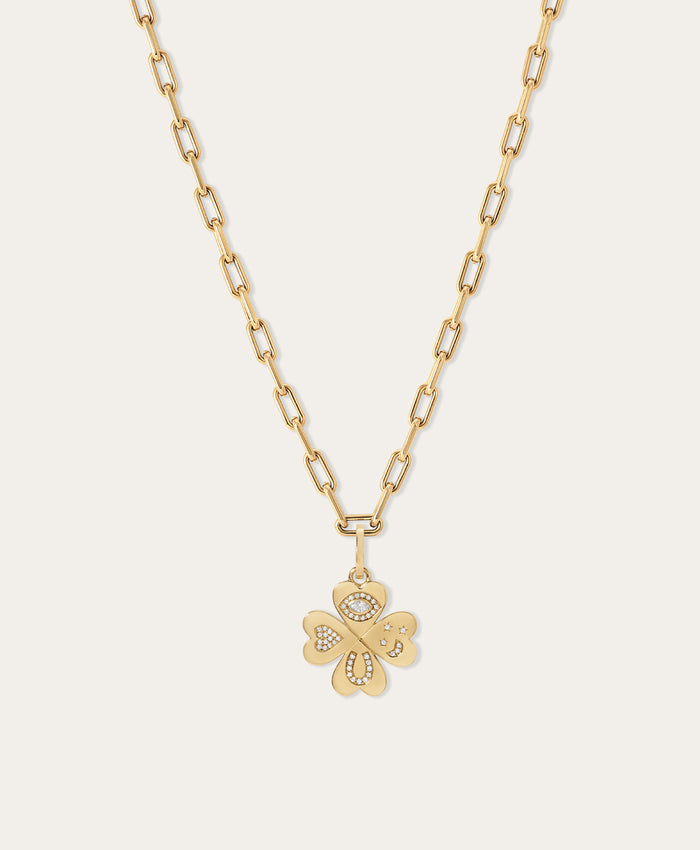 Good Luck Diamond Clover Hinged Charm in Sterling Silver main image 1