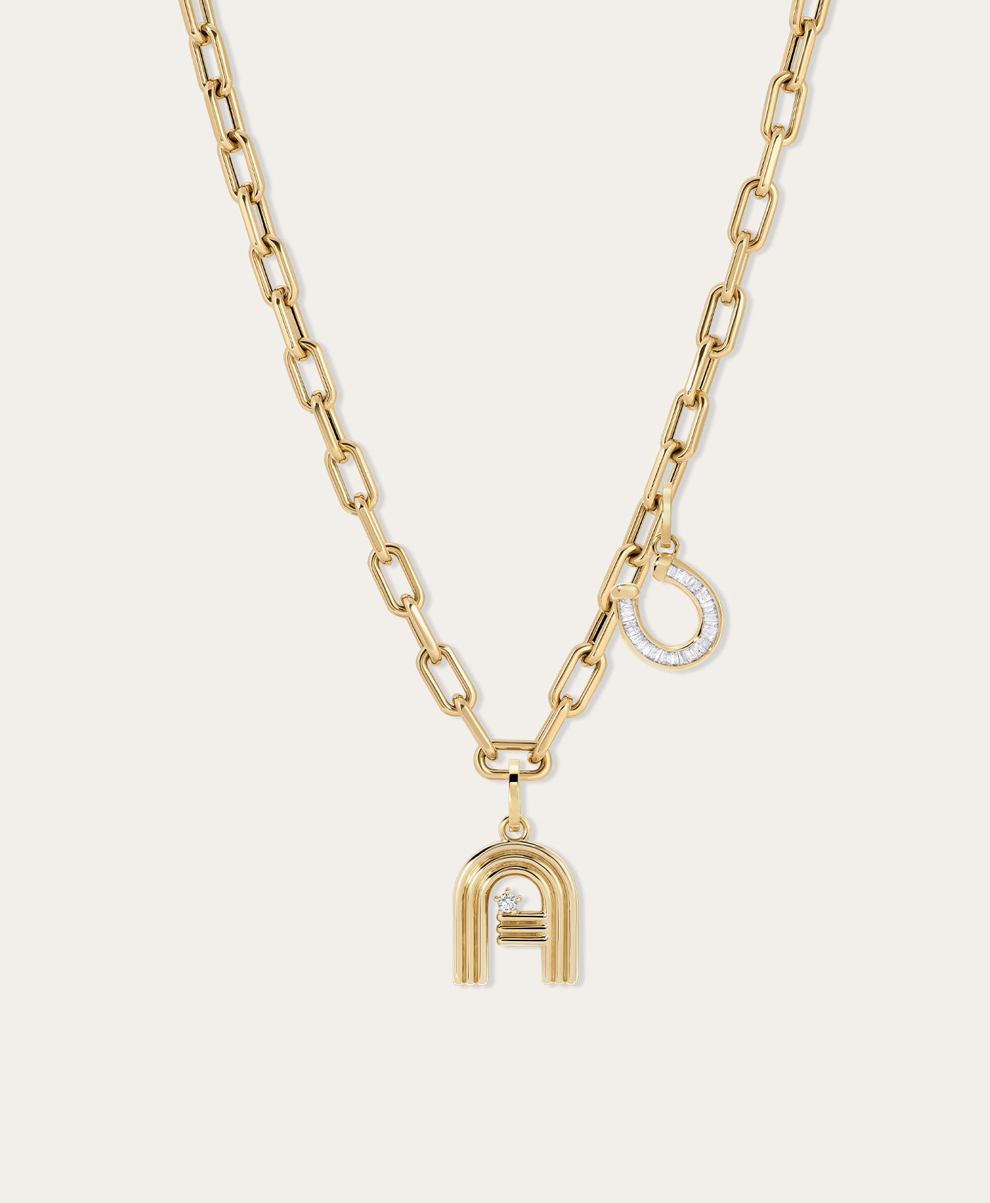 Groovy Diamond Initial + Horseshoe Charm Necklace