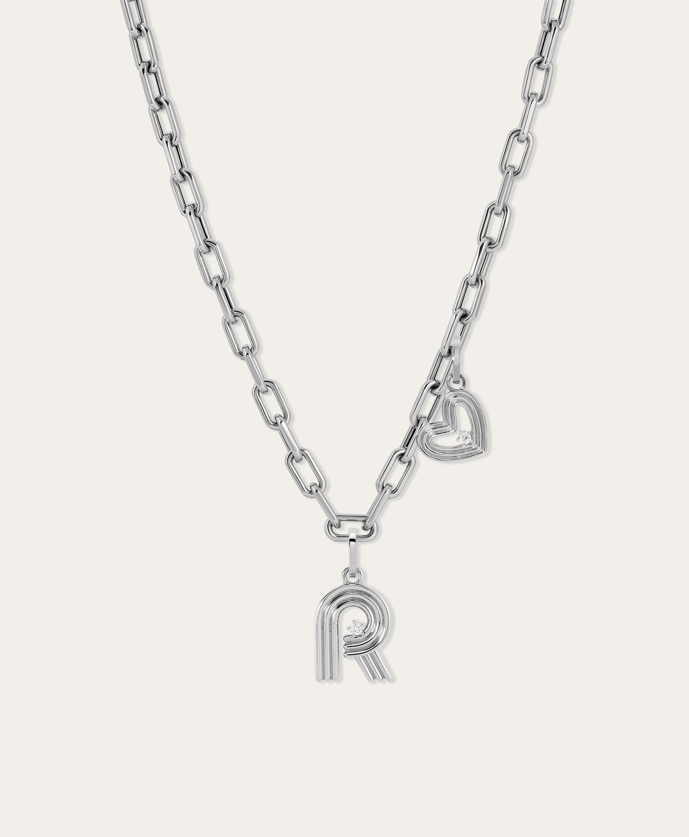 5.3mm Groovy Italian Chain Initial Heart Necklace in Sterling Silver