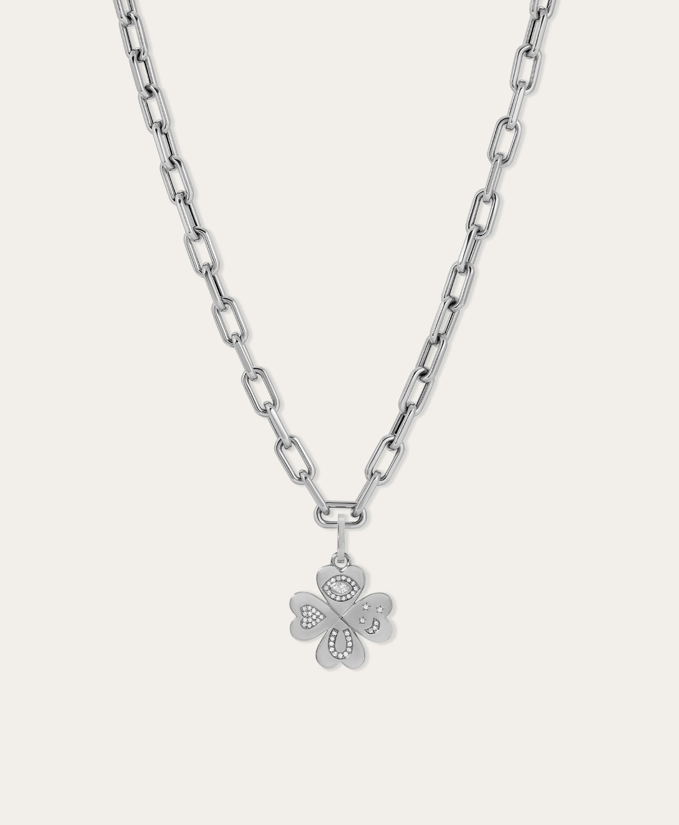 Good Luck Diamond Clover Hinged Charm in Sterling Silver