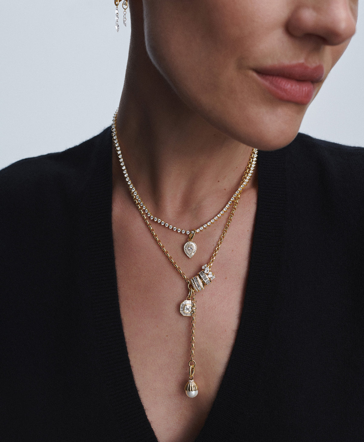 Deco Diamond Charm Tennis Necklace