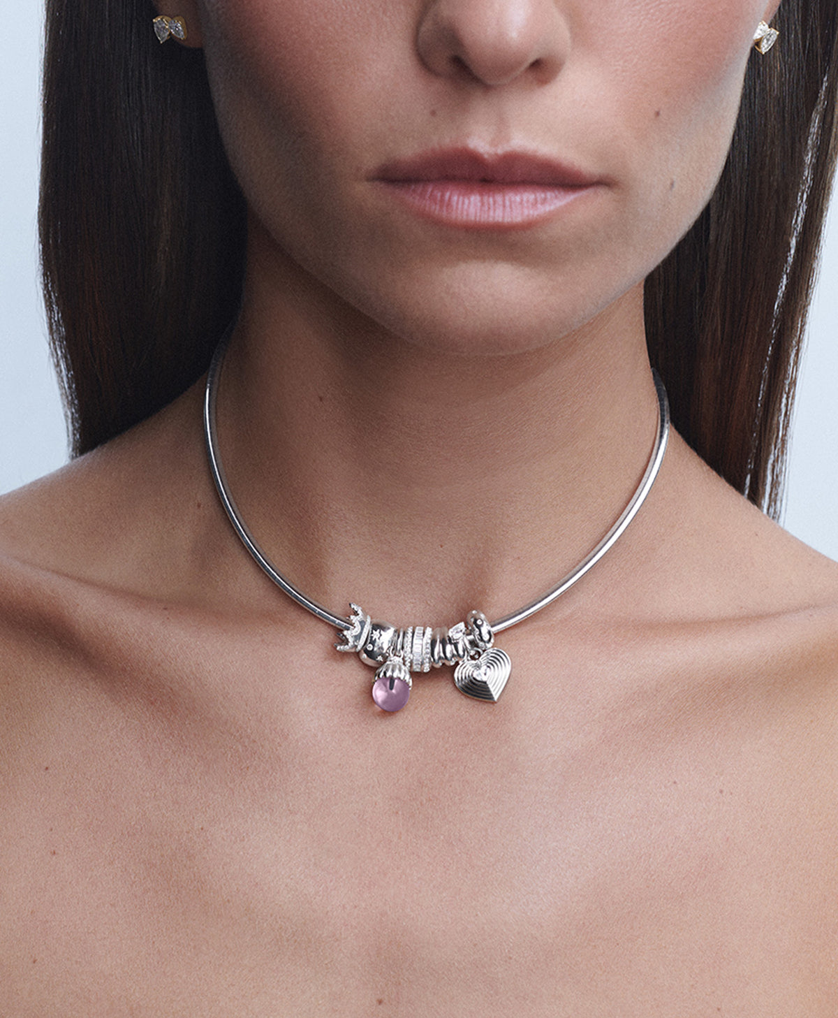 Fat Stack Diamond and Gemstone Charm Necklace