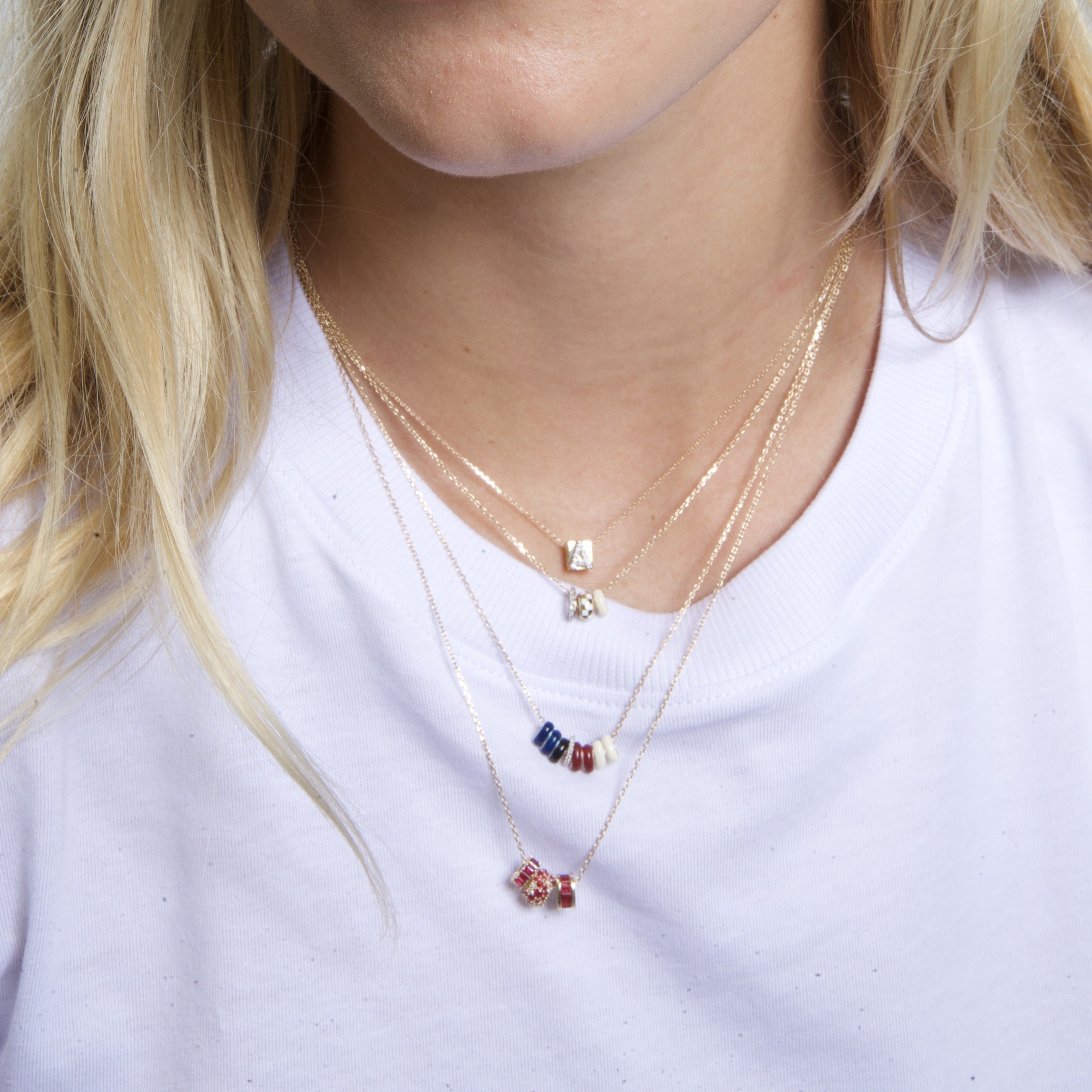 Poolside Diamond + Enamel Mini Bead Necklace