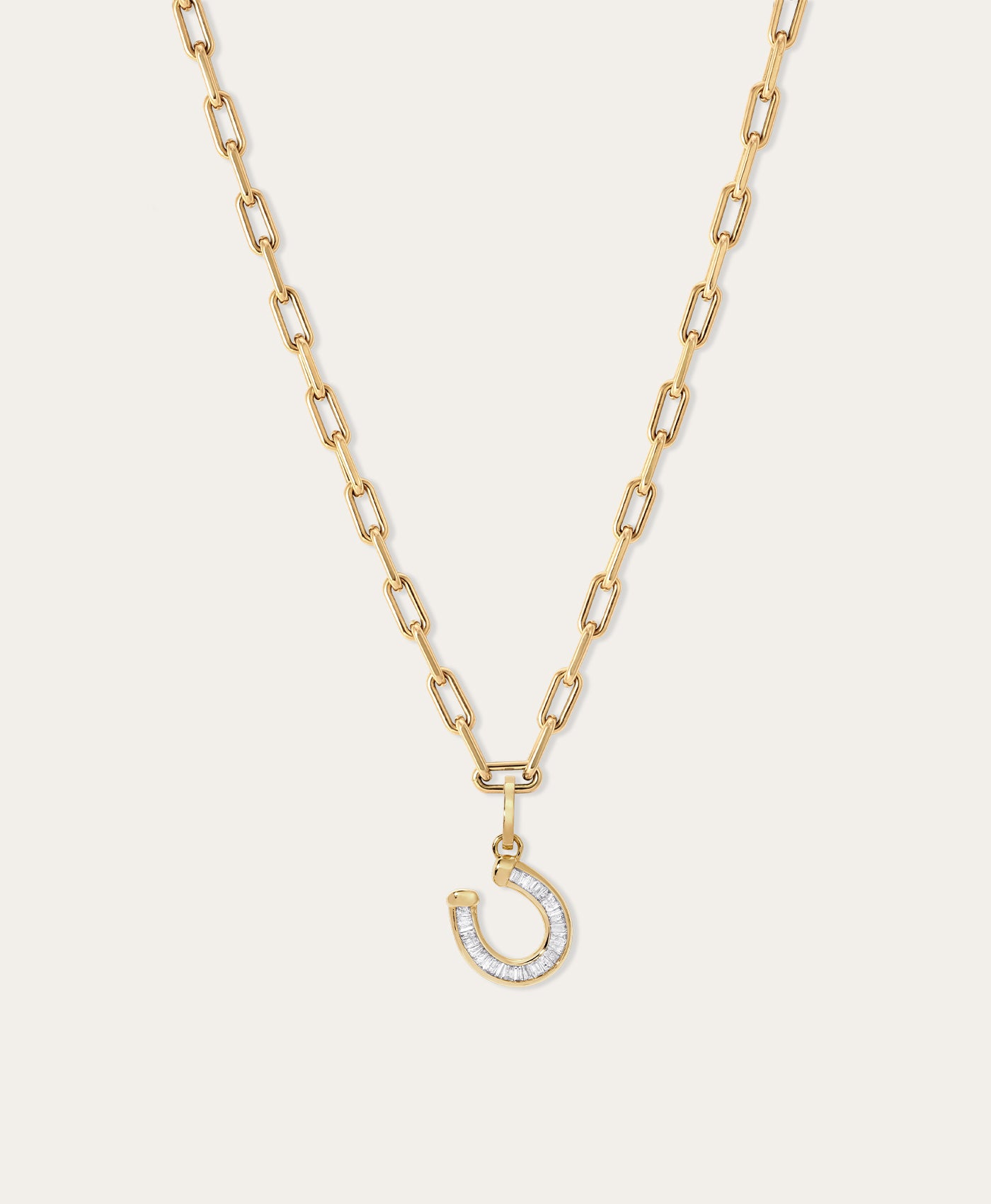 Baguette Diamond Horseshoe Charm Necklace