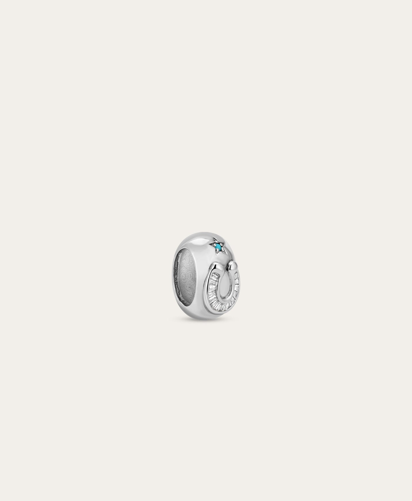 Baguette + Turquoise Horseshoe Lucky Big Bead in Sterling Silver