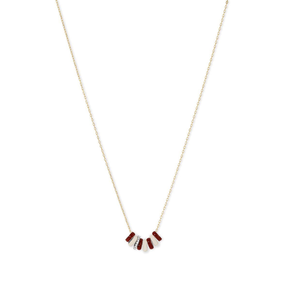 Cherry Soda Stripes Diamond + Enamel Mini Bead Necklace