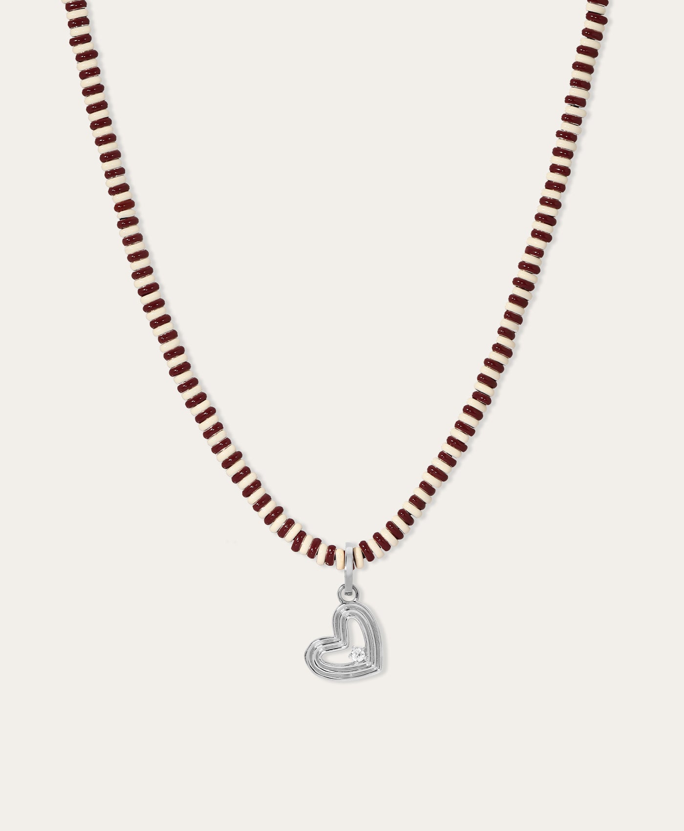 Cherry Soda Stripes Groovy Heart Full Enamel Mini Bead Necklace In Sterling Silver