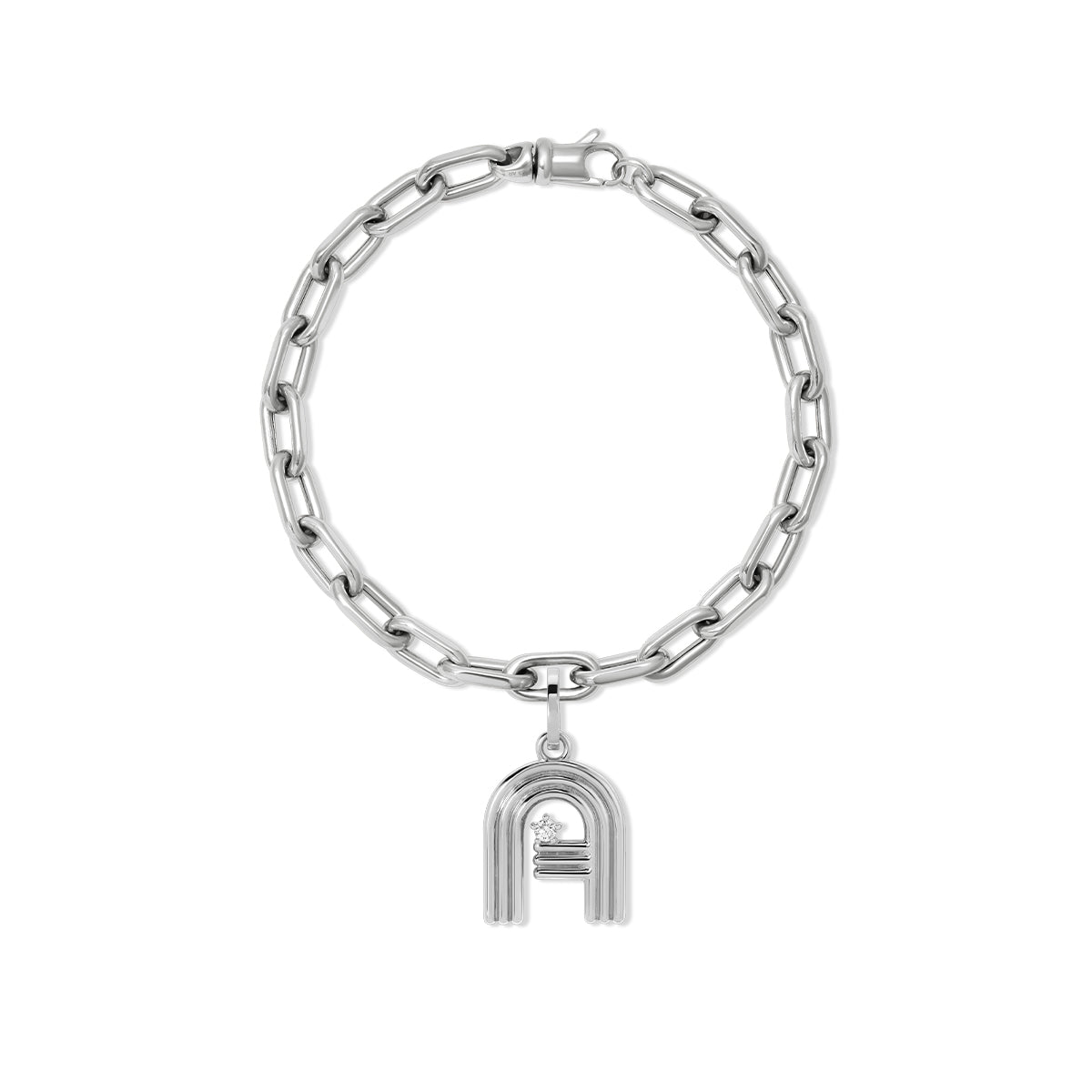 Groovy Diamond Initial Charm Bracelet on 5.3mm Italian Chain in Sterling Silver