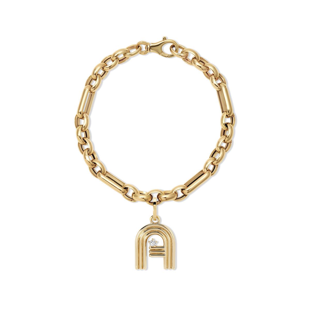 Groovy Diamond Initial Charm Bracelet on Mixed Rolo