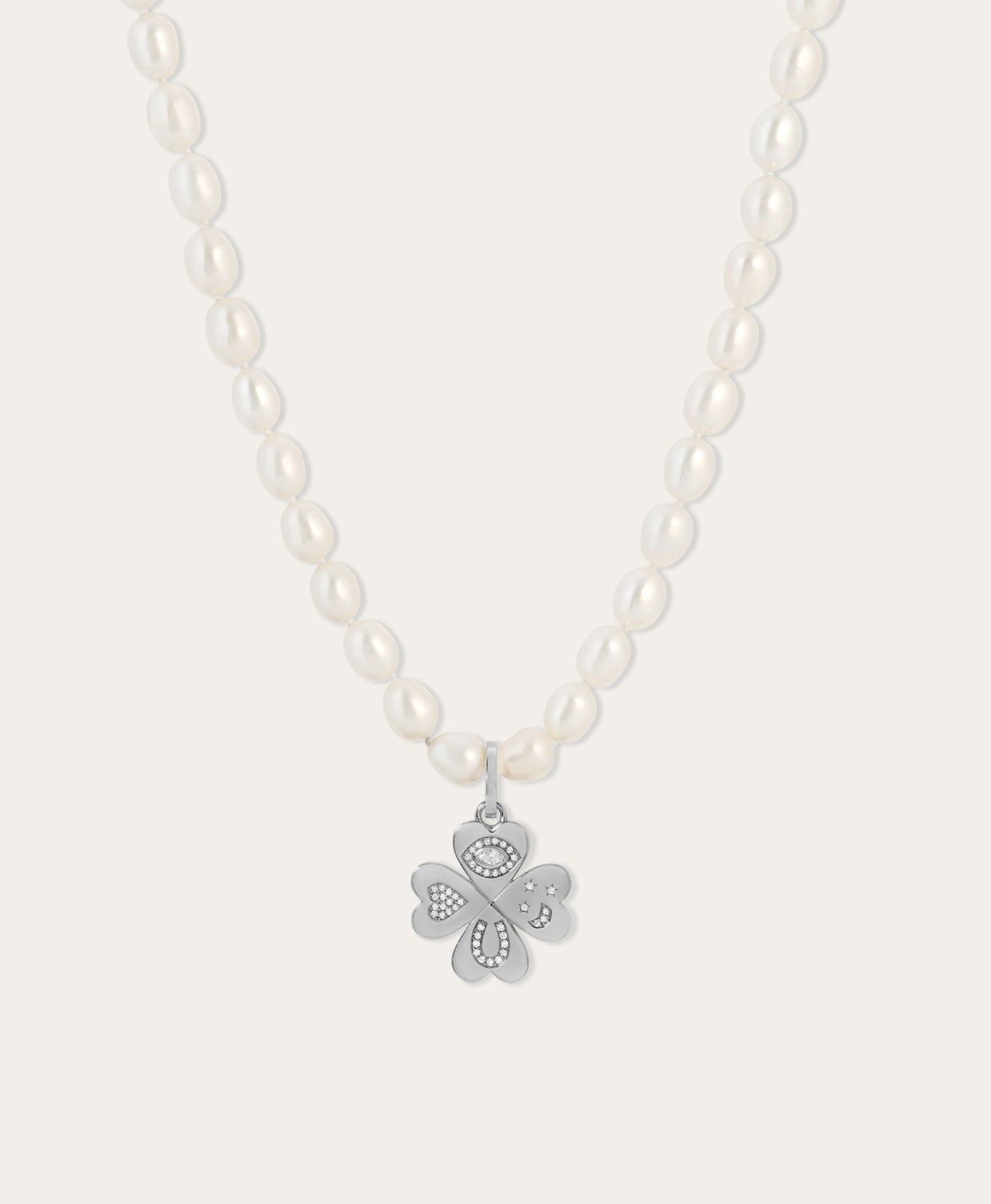 Good Luck Diamond Clover Hinged Charm in Sterling Silver