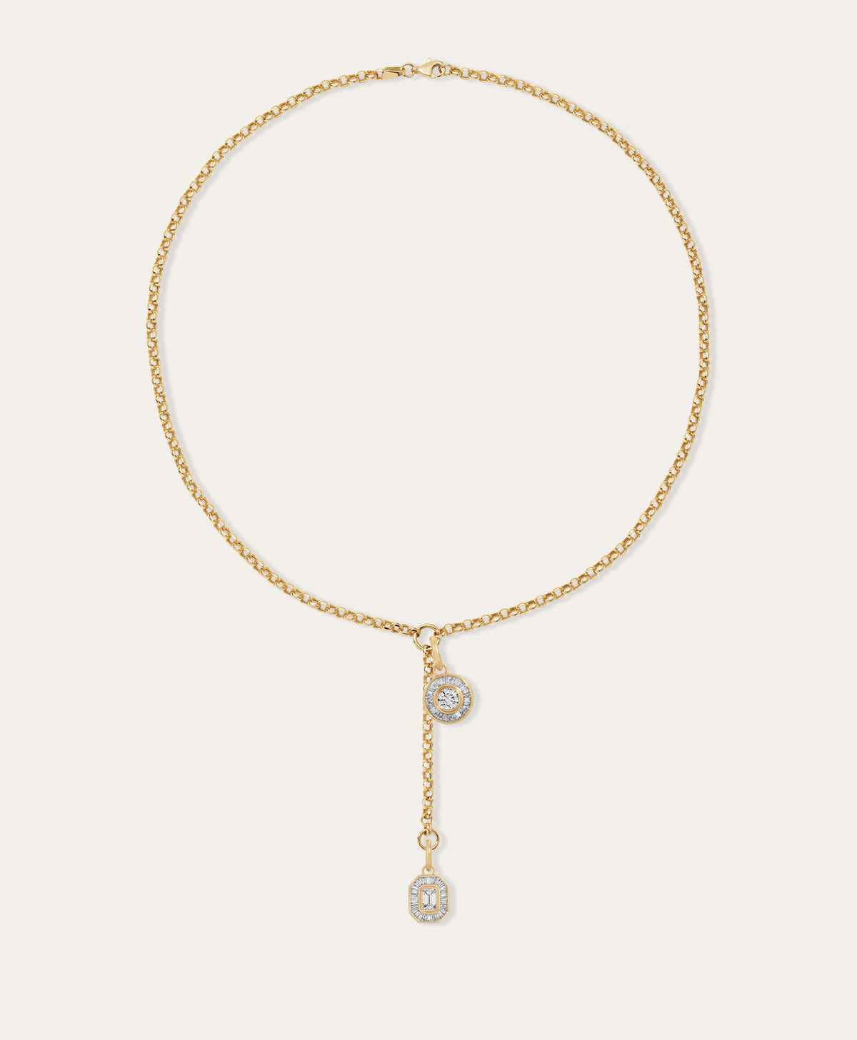 Deco Diamond Duo Charm Lariat Necklace