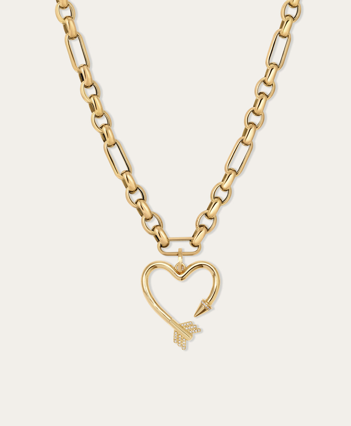 Diamond Arrow Heart Mixed Rolo Chain Necklace