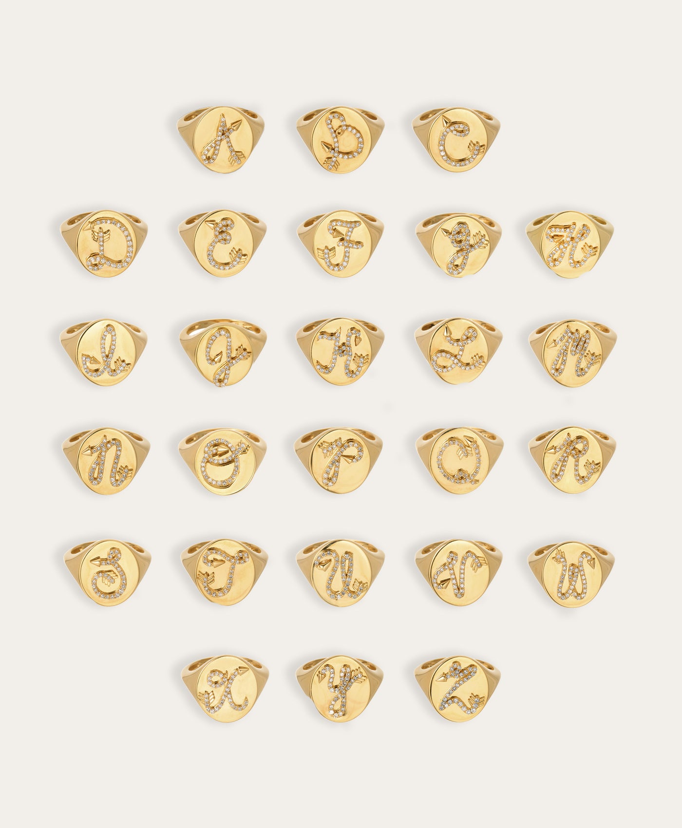 Diamond Arrow Initial Signet Ring