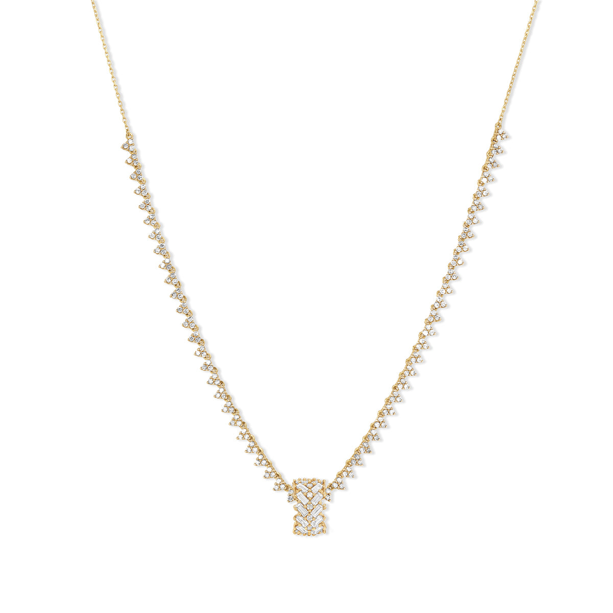 Chevron Baguette Big Bead Tennis Necklace