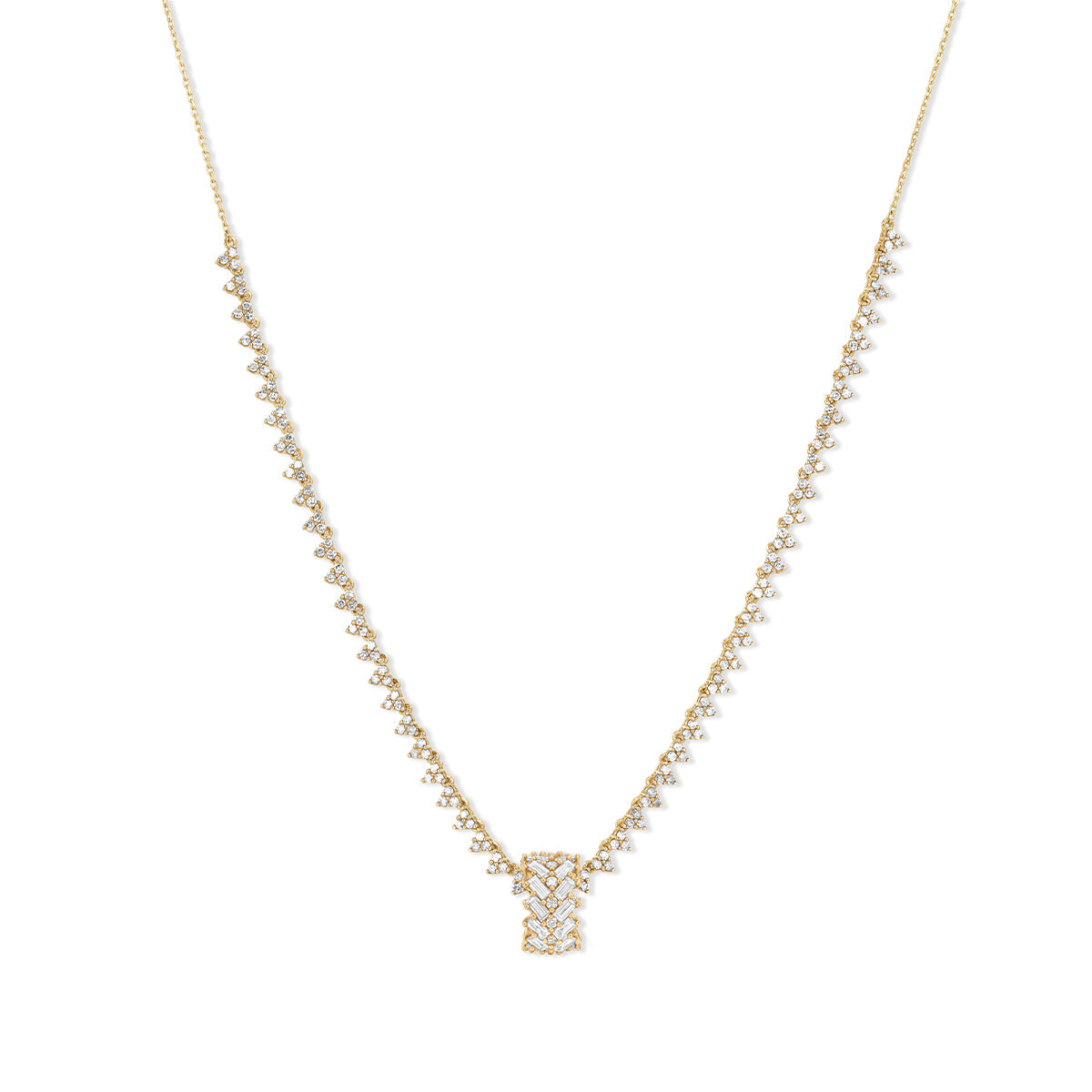 Chevron Baguette Big Bead Tennis Necklace