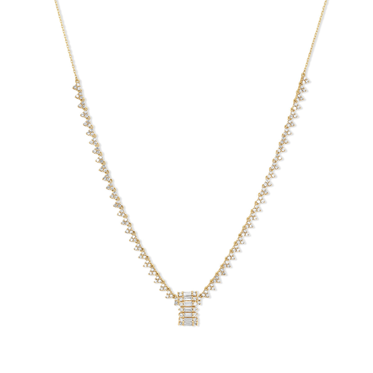 Full Stack Baguette Diamond Big Bead Tennis Necklace