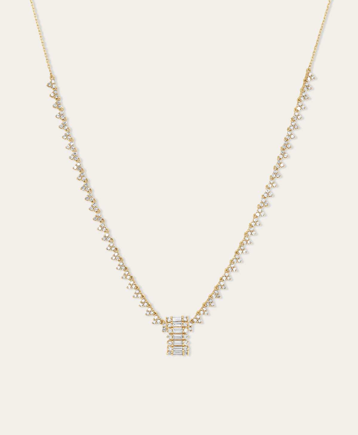 Full Stack Baguette Diamond Big Bead Tennis Necklace