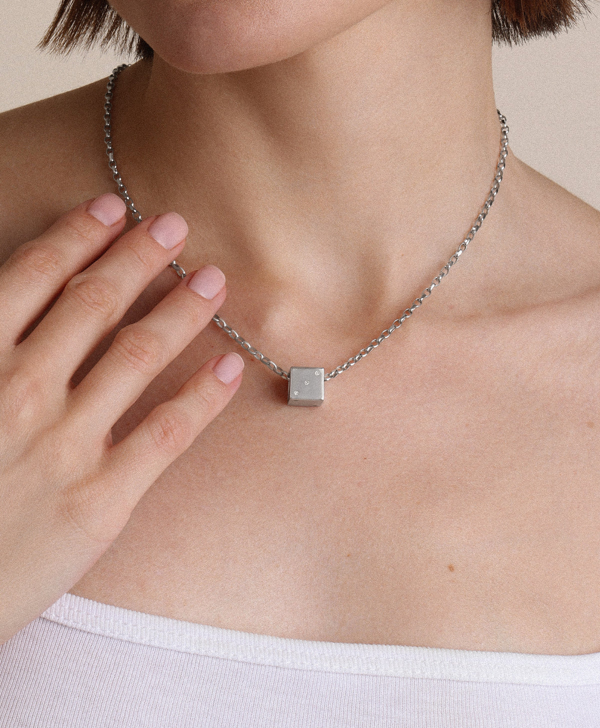 Diamond Dice Big Bead Necklace on 2mm Italian Chain in Sterling Silver