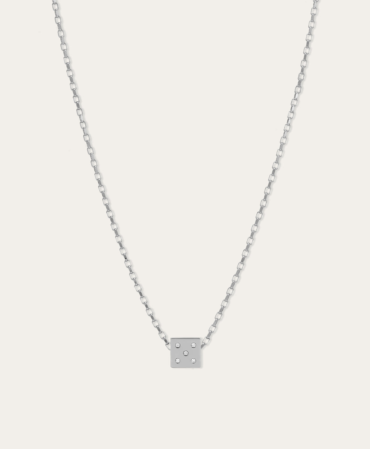 Diamond Dice Big Bead Necklace on 2mm Italian Chain in Sterling Silver