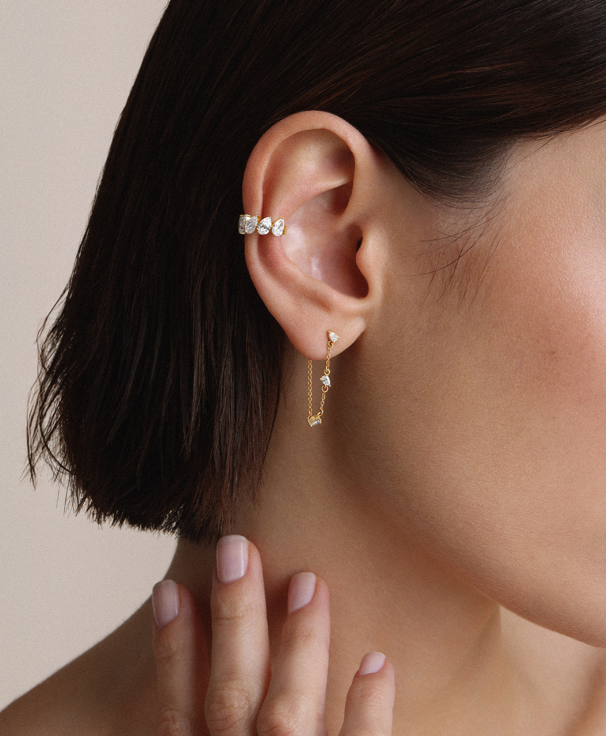 Diamond Pear Chain Drop Earrings