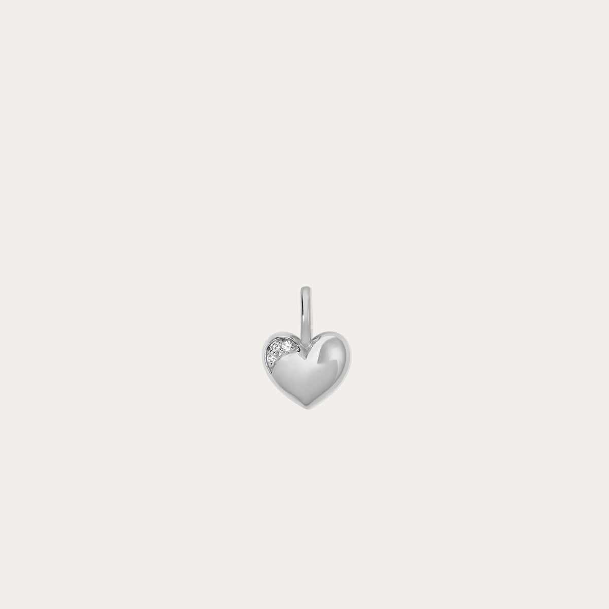 Diamond Puffy Heart Mini Charm in Sterling Silver