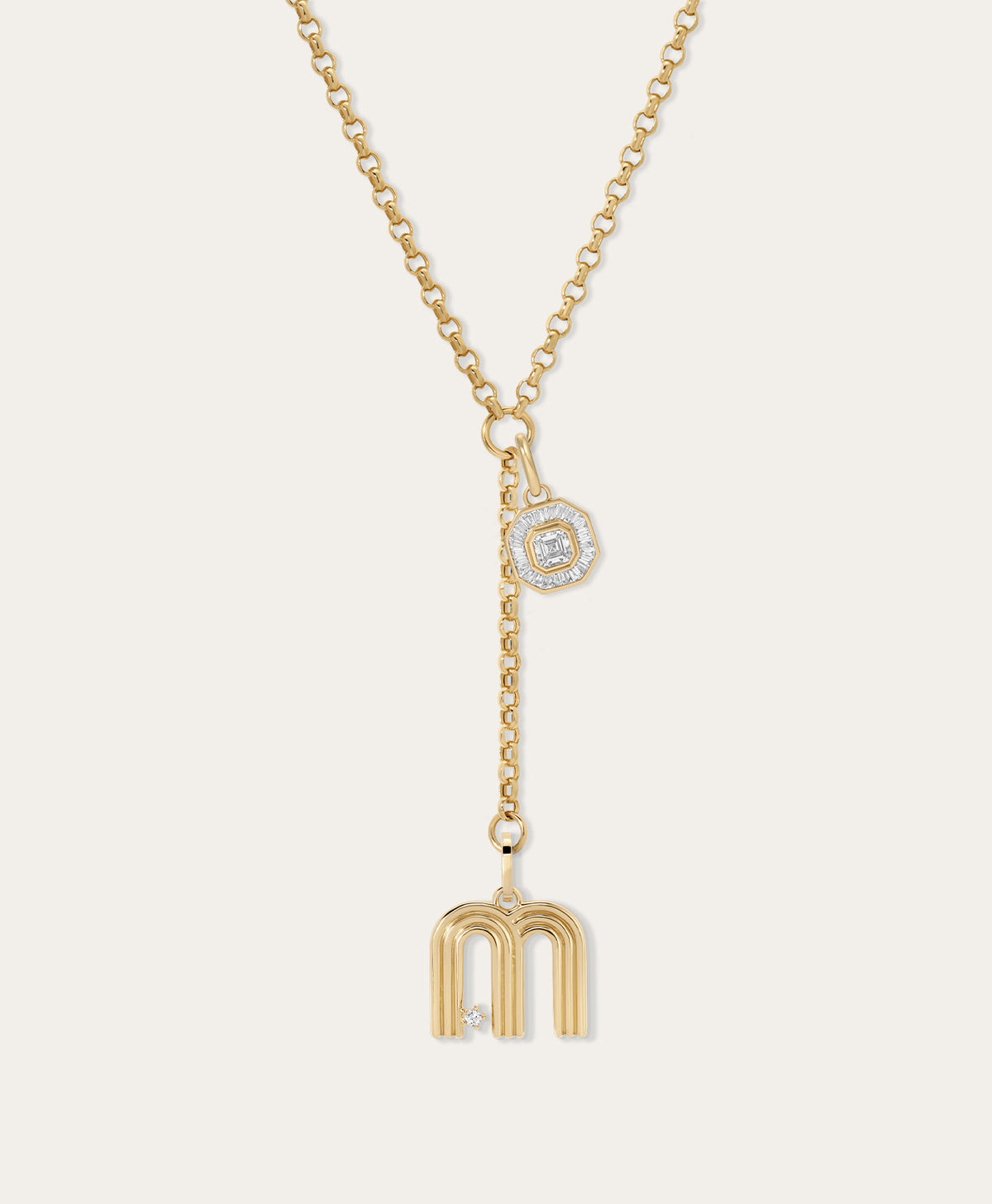 Double Take Deco Diamond Initial Charm Lariat Necklace