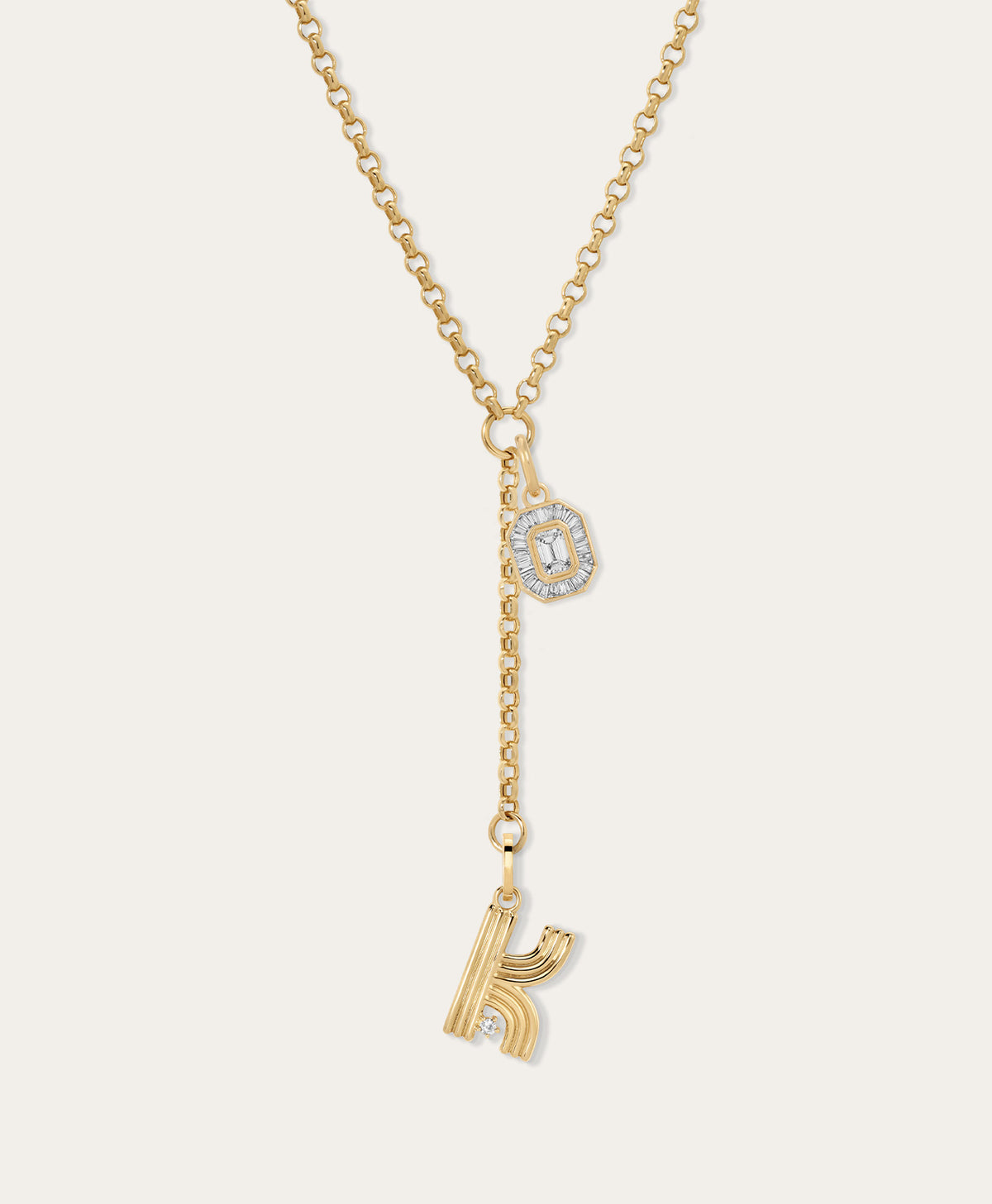 Double Take Deco Diamond Initial Charm Lariat Necklace