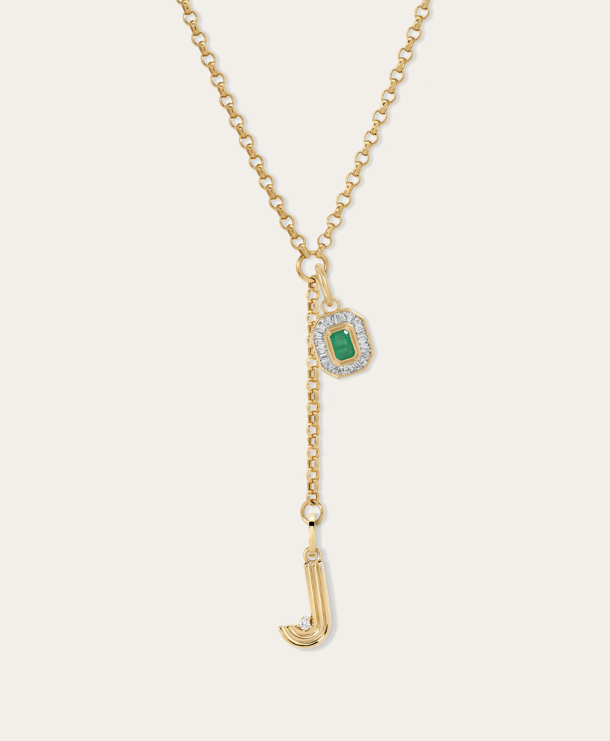 Double Take Deco Diamond Initial Charm Lariat Necklace