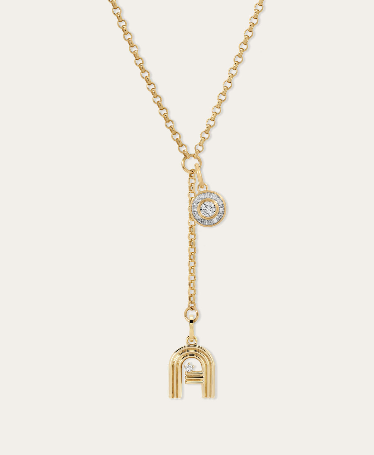 Double Take Deco Diamond Initial Charm Lariat Necklace