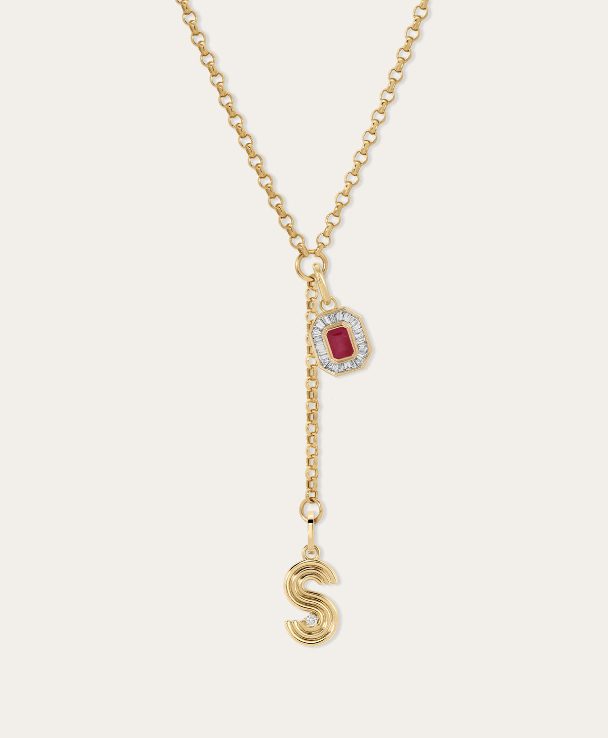 Double Take Deco Diamond Initial Charm Lariat Necklace
