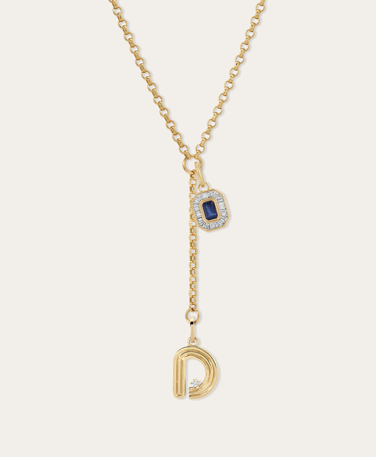 Double Take Deco Diamond Initial Charm Lariat Necklace
