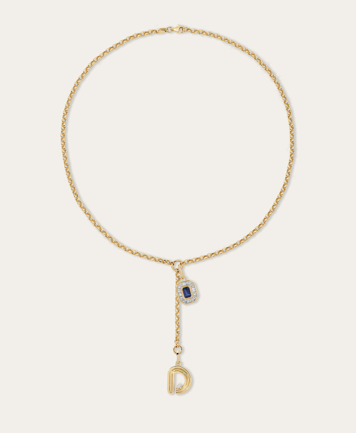 Double Take Deco Diamond Initial Charm Lariat Necklace