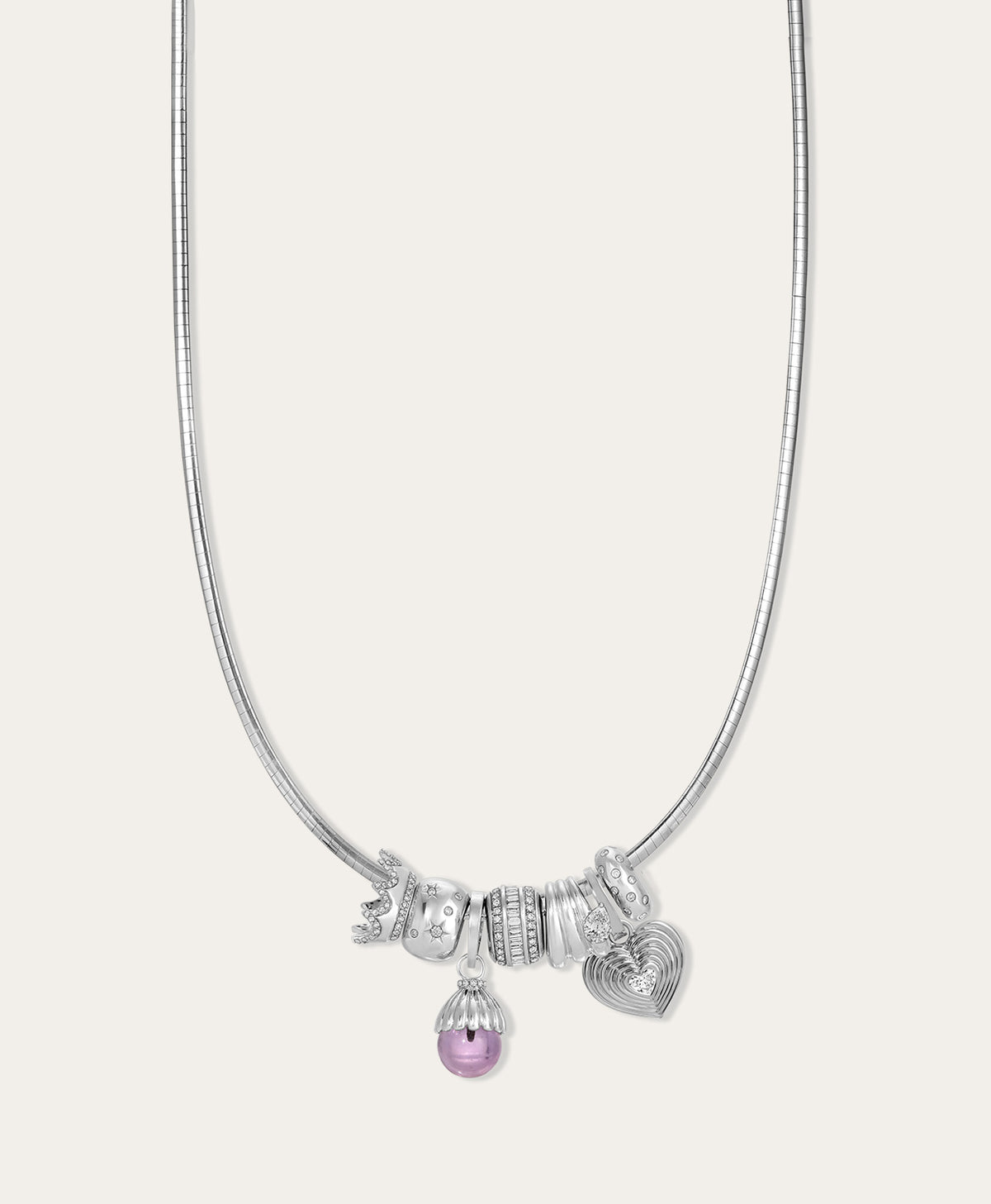 Fat Stack Diamond and Gemstone Charm Necklace