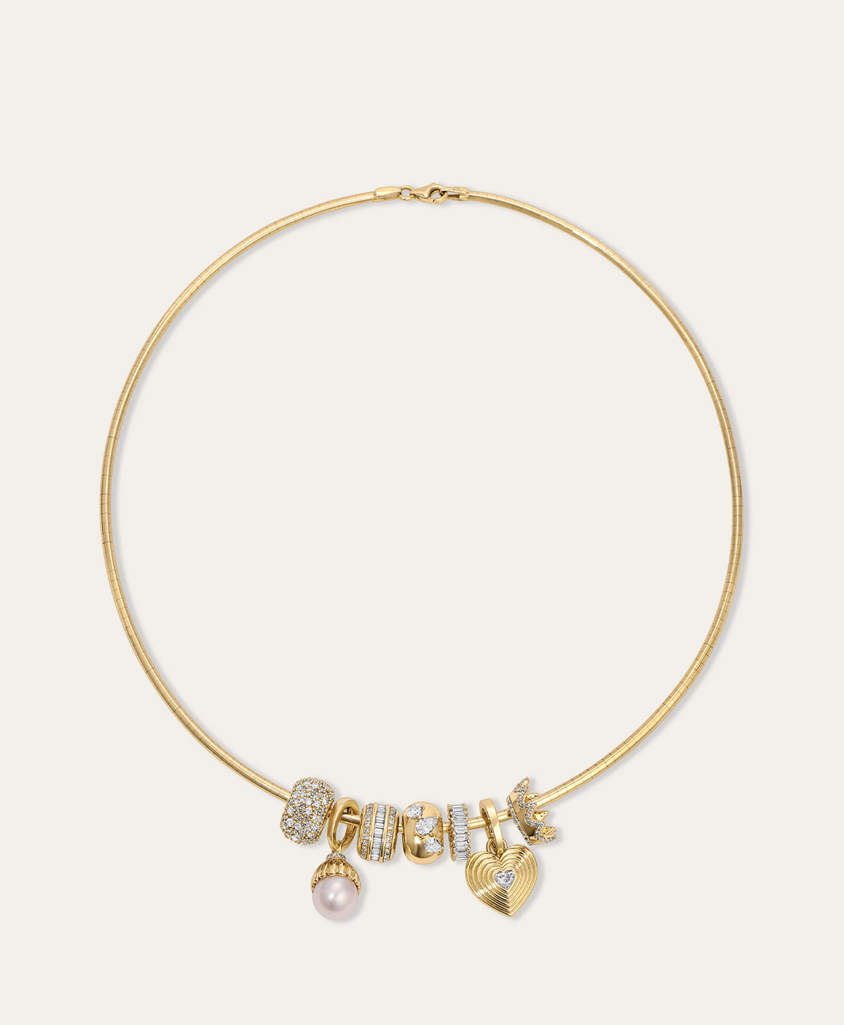 Fat Stack Diamond and Pearl Charm Necklace