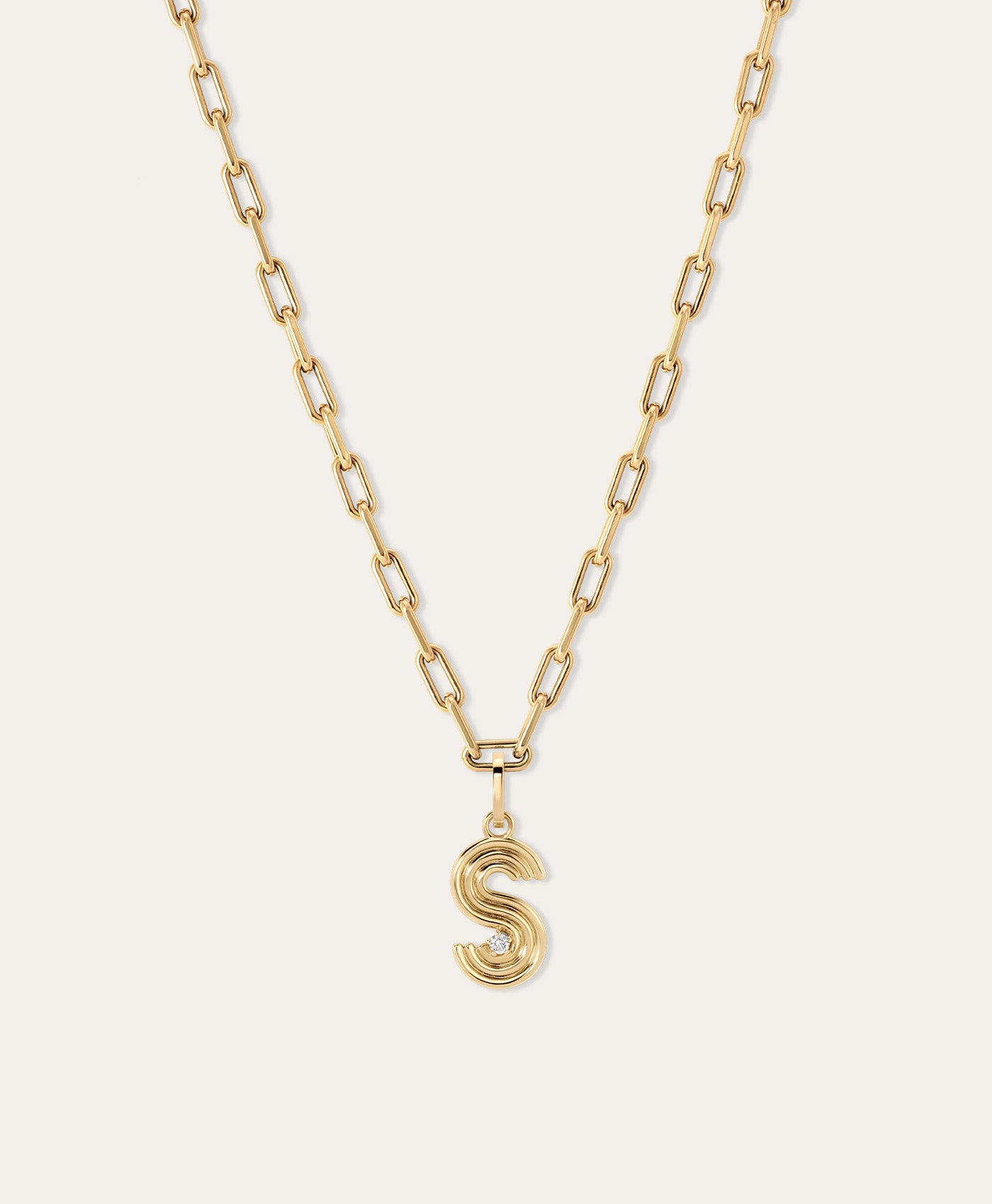 4mm Groovy Italian Chain Initial Necklace