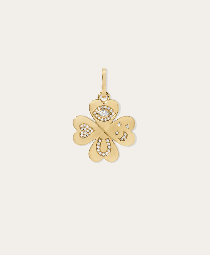 Good Luck Diamond Clover Hinged Charm in Sterling Silver