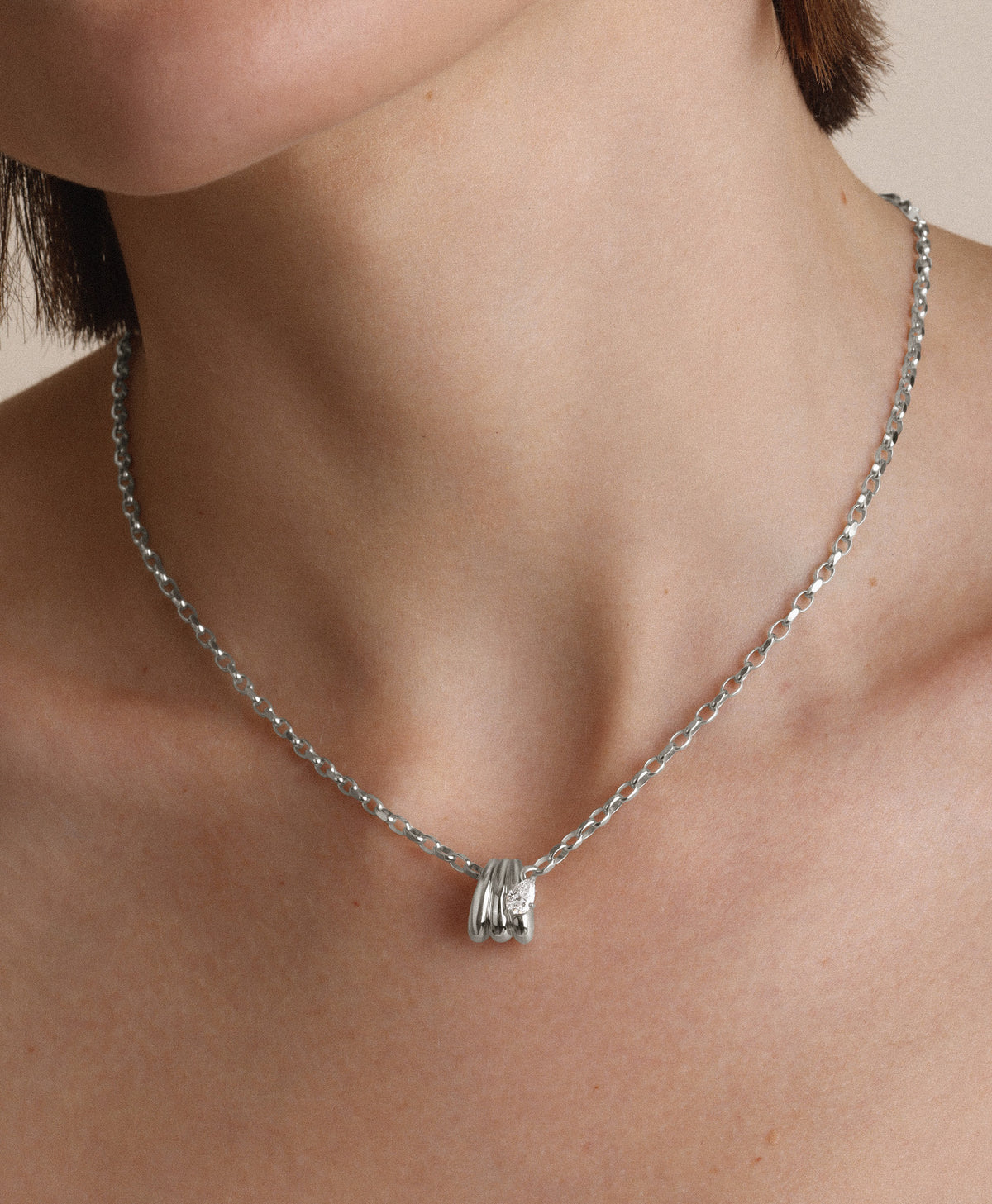 Groovy Diamond Era Big Bead Necklace in Sterling Silver