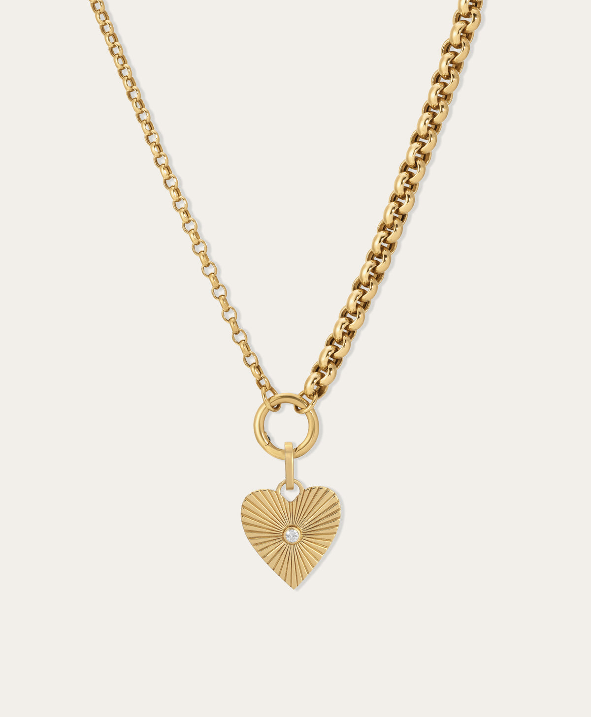 Groovy Diamond Heart Rays Charm Necklace on Half & Half Rolo Chain