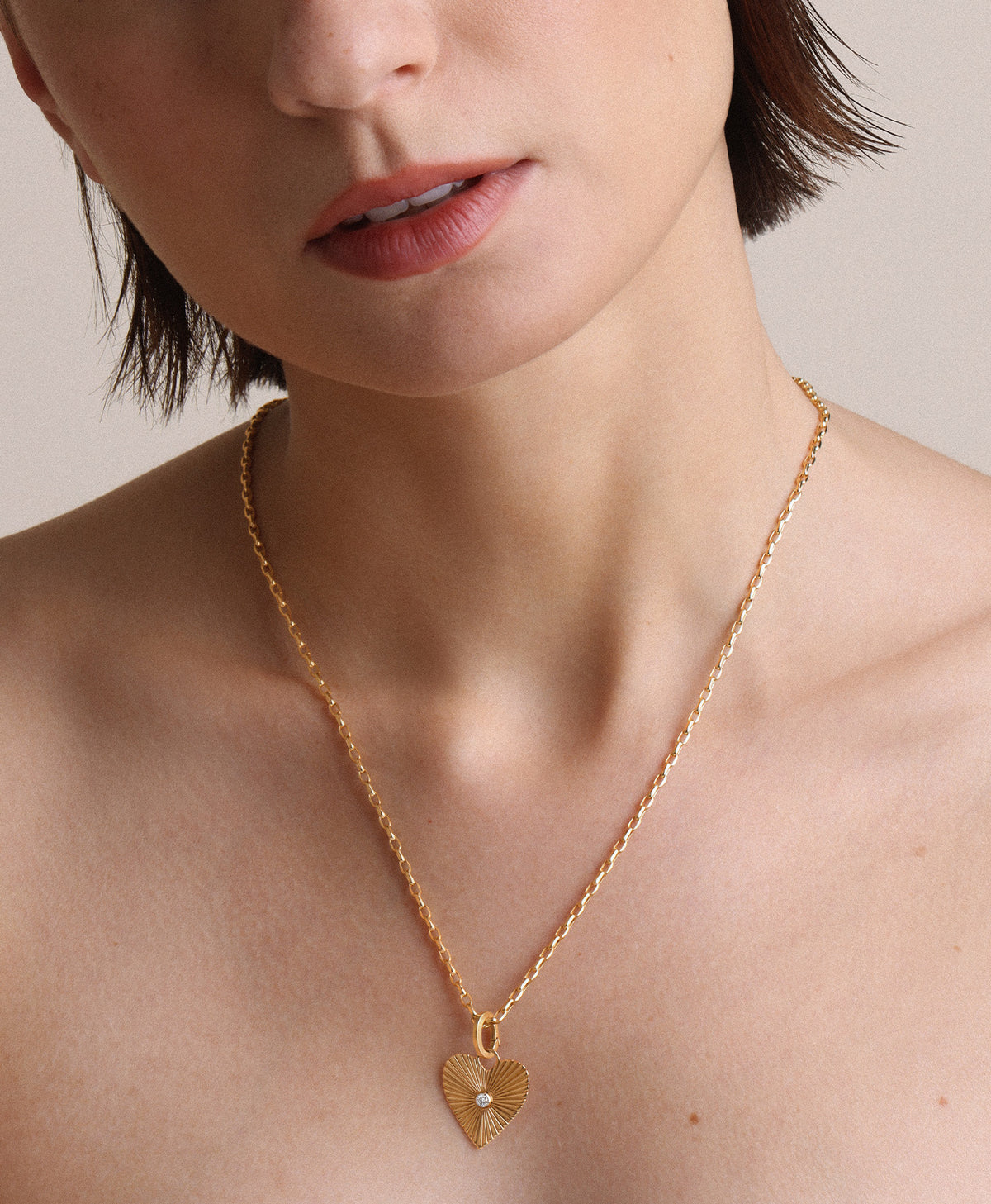 Groovy Diamond Heart Rays Charm Necklace