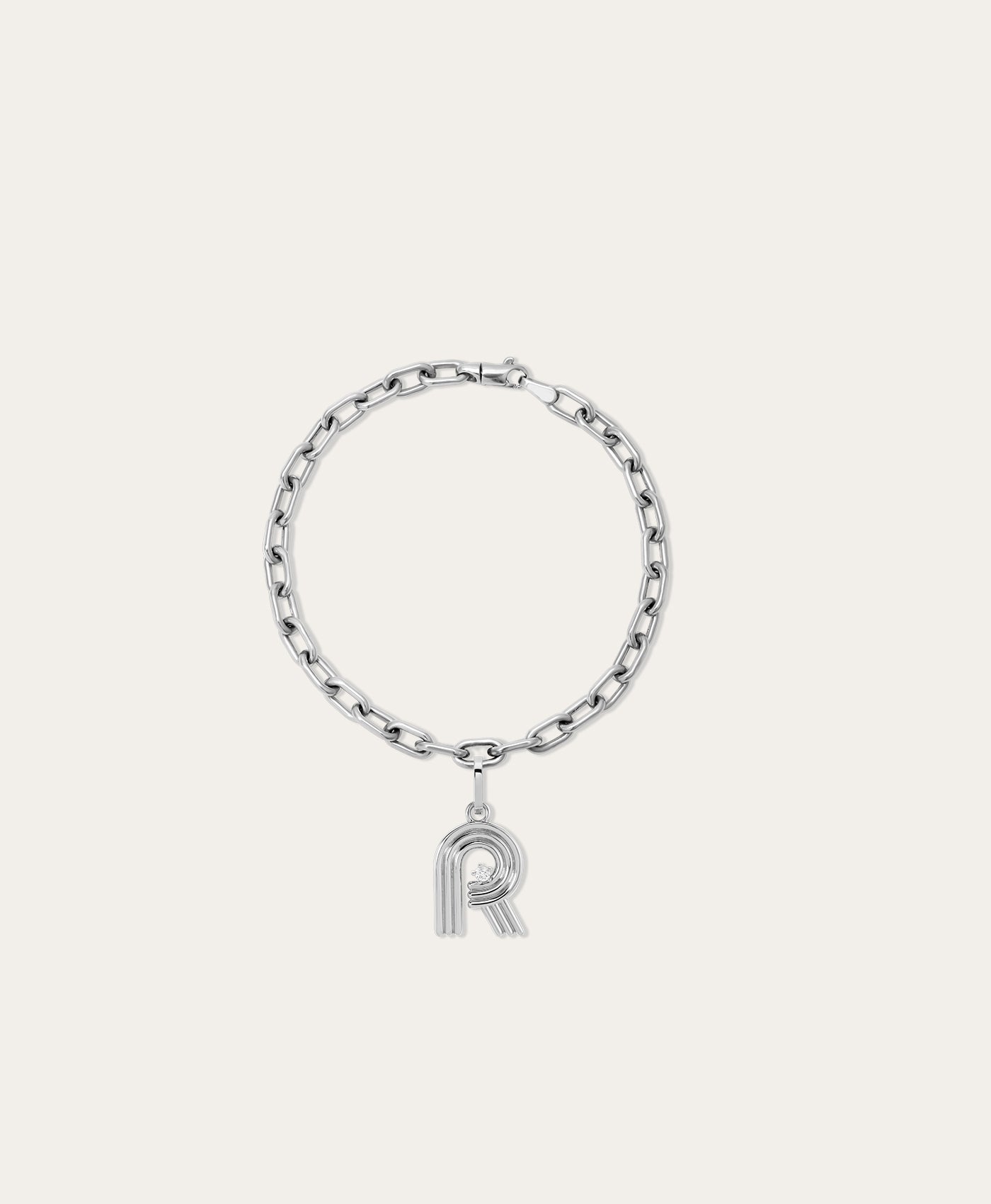 Groovy Diamond Initial Charm Bracelet on 4mm Italian Chain in Sterling Silver