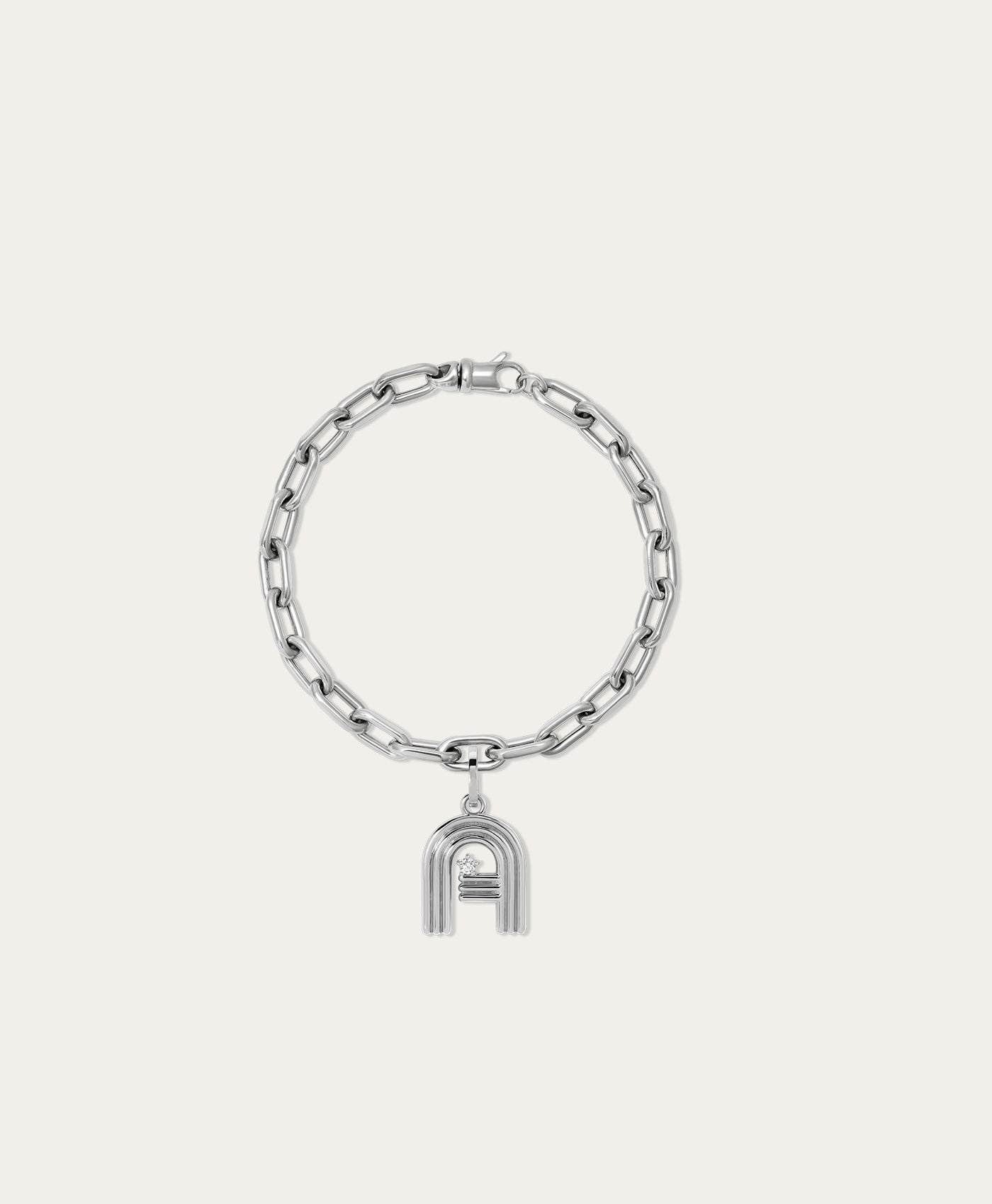 Groovy Diamond Initial Charm Bracelet on 5.3mm Italian Chain in Sterling Silver