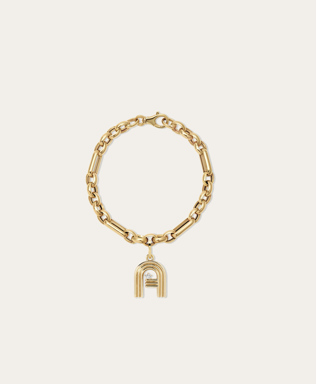 Groovy Diamond Initial Charm Bracelet on Mixed Rolo Cable Chain