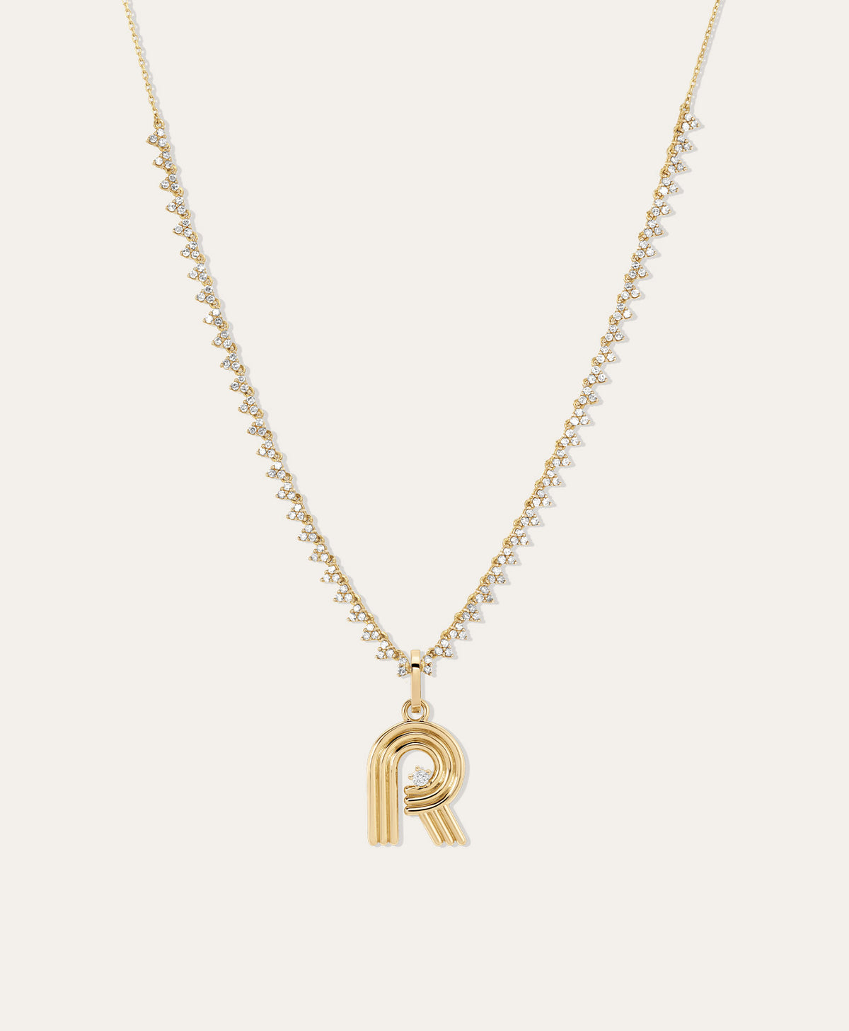 Groovy Diamond Initial Charm Necklace on Diamond Cluster Half Riviera Necklace