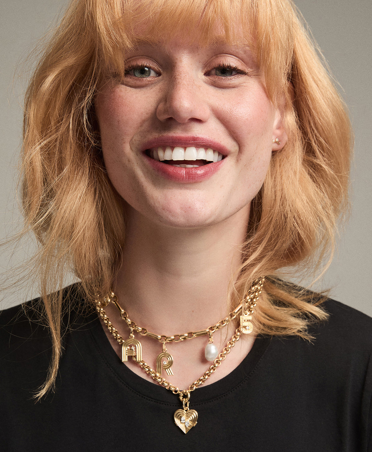 Groovy Diamond Initial Charm Necklace on Mixed Rolo Cable Chain