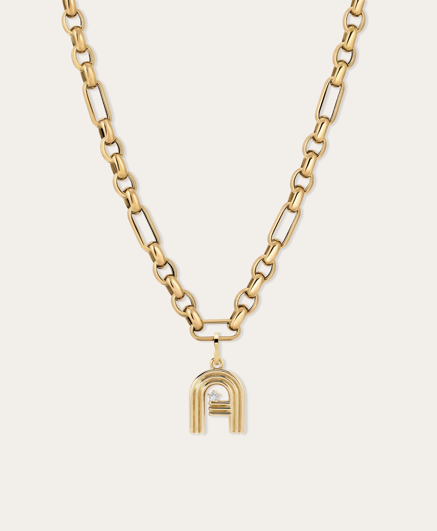 Groovy Diamond Initial Charm Necklace on Mixed Rolo Cable Chain