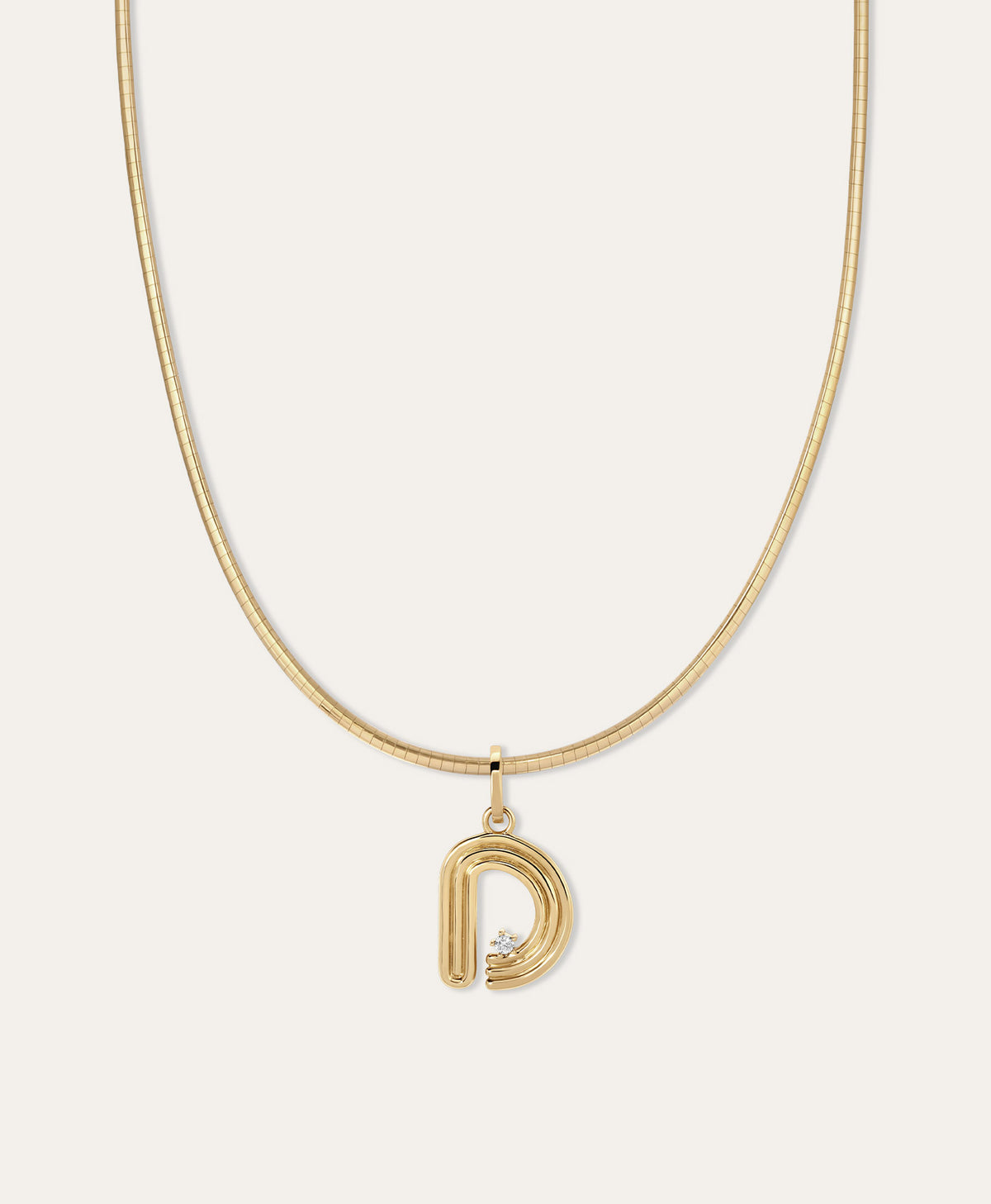 Groovy Diamond Initial Charm Necklace on Omega Chain