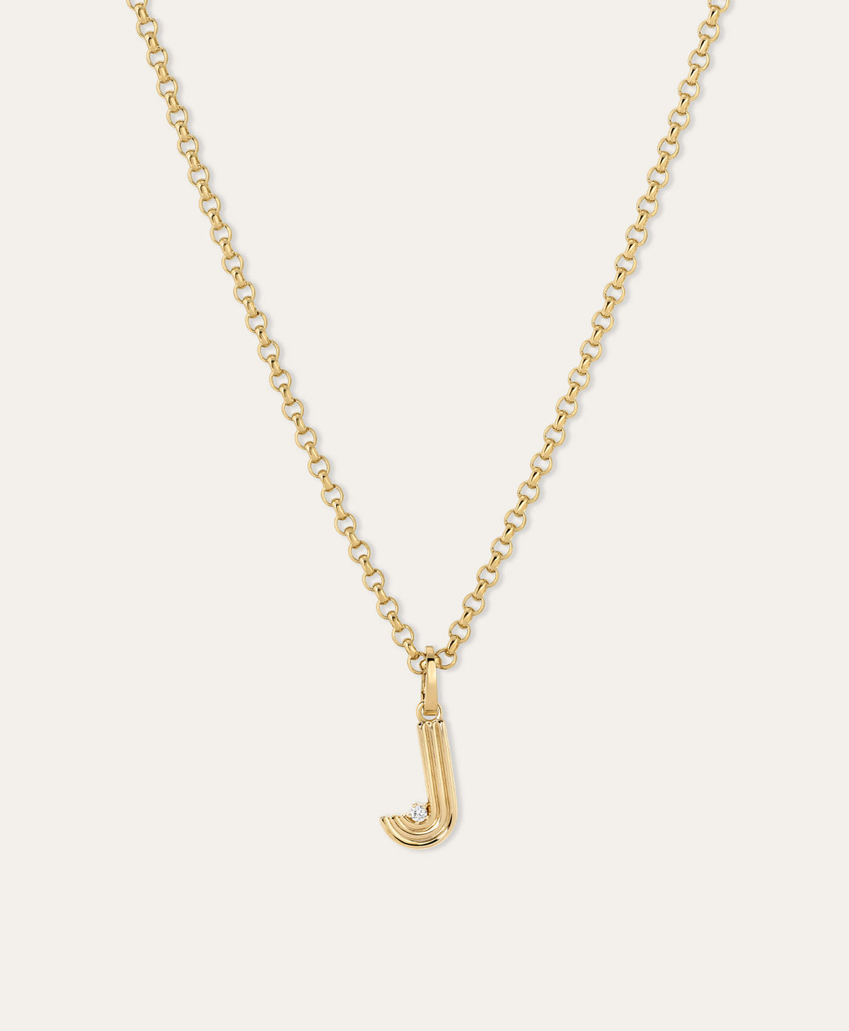 Groovy Diamond Initial Charm Necklace on Rolo Chain
