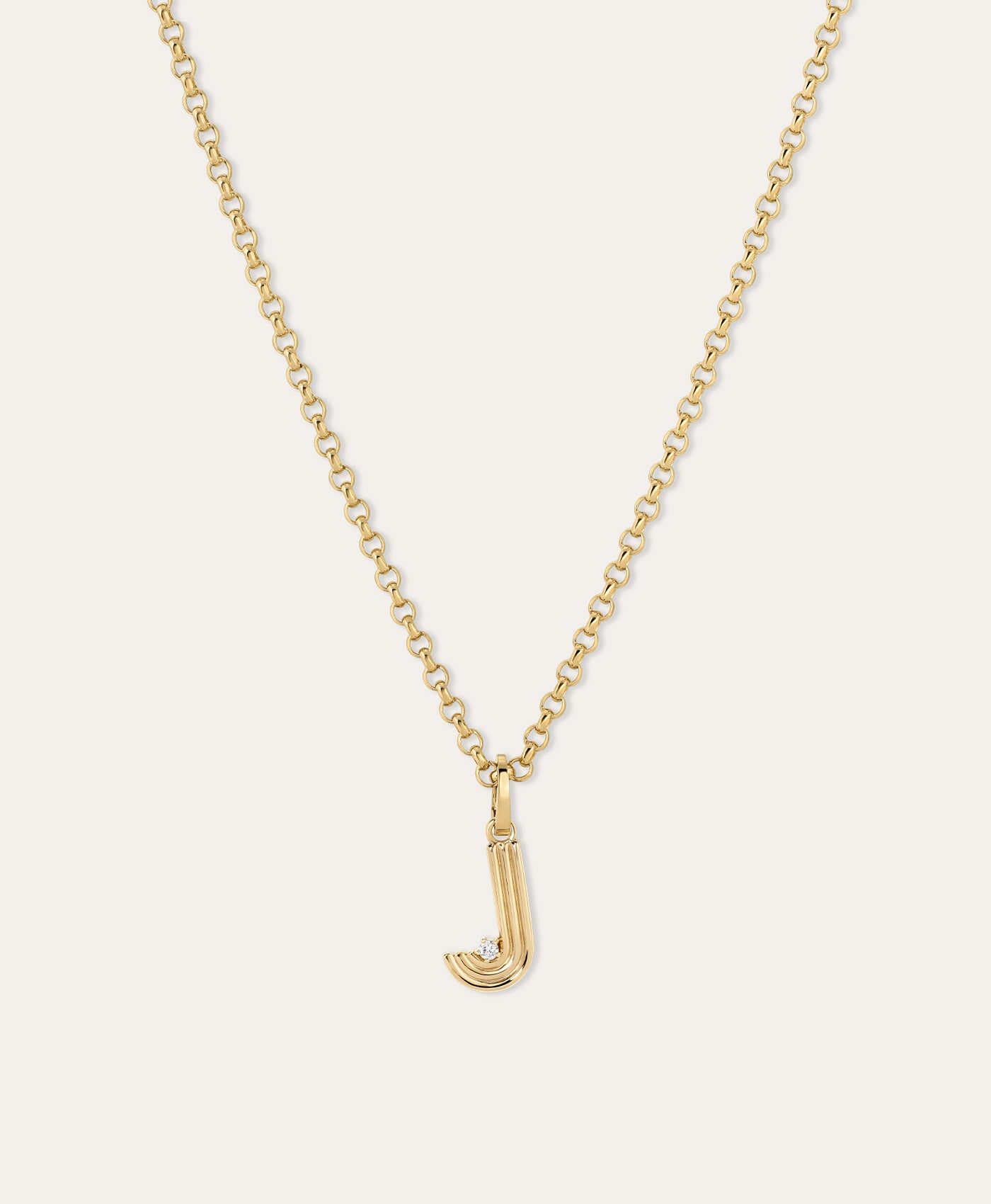 Groovy Diamond Initial Charm Necklace on Rolo Chain