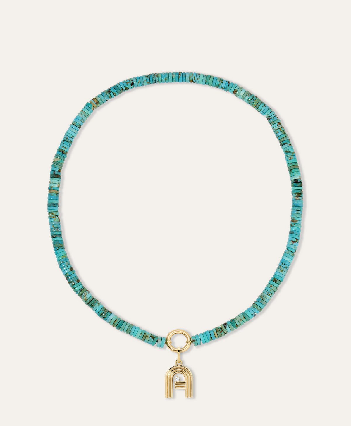 Groovy Diamond Initial Charm on Turquoise Gemstone Necklace